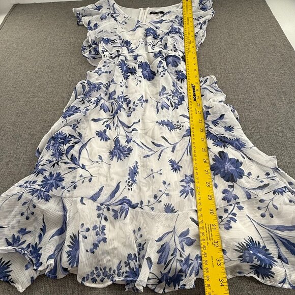 Tommy Hilfiger Ruffled Dress White & Blue V-Neck Tie Belt Lined Size 6 cap sleev - Picture 7 of 14